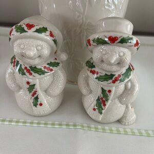EUC Lenox Made in USA Holiday Snowmen salt and pepper shakers